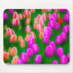 Pink and orange tulip floral design mouse mat