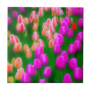 Pink and orange tulip floral design tile