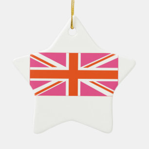 Pink and Orange Union Flag Ceramic Tree Decoration