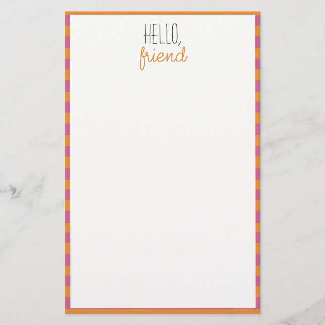 Pink And Orange Unlined Stationery (Front)