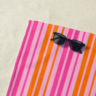 Pink and Orange Vertical Stripes Design   Beach Towel