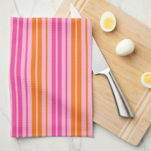  Pink and Orange Vertical Stripes Design   Tea Towel