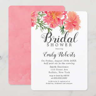 Pink and Orange Watercolor Dahlia Bridal Shower  Invitation