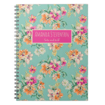 Pink and orange watercolor floral pattern notebook