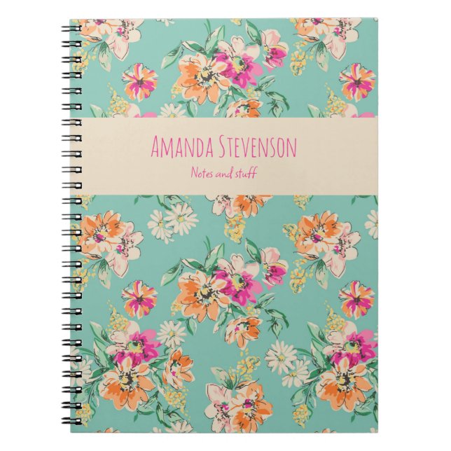 Pink and orange watercolor floral pattern notebook (Front)