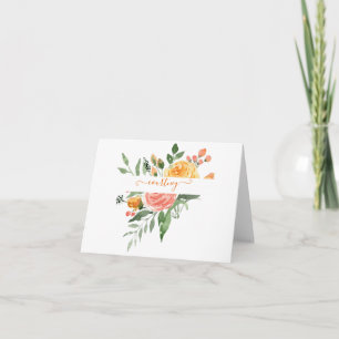 Pink and orange watercolor floral personalised note card