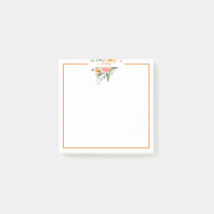 Pink and orange watercolor floral personalised post-it notes