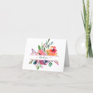 Pink and orange watercolor floral personalised   t thank you card
