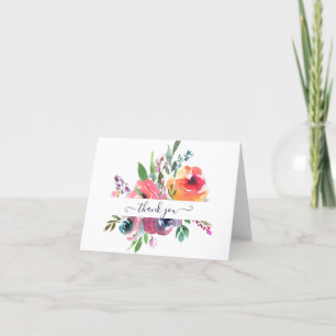 Pink and orange watercolor floral personalised t thank you card