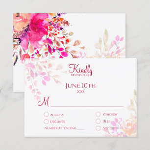Pink and Orange Watercolor Flowers Elegant Wedding RSVP Card