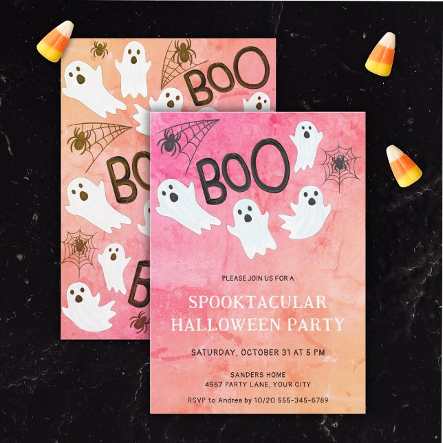 PINK AND ORANGE WATERCOLOR GHOST HALLOWEEN PARTY INVITATION (Creator Uploaded)