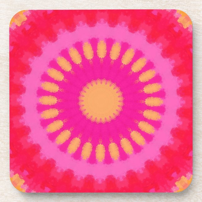 Pink and Orange Watercolor Mandala Coaster (Front)