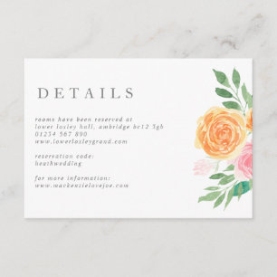 Pink and Orange Watercolor Roses Wedding Enclosure Card
