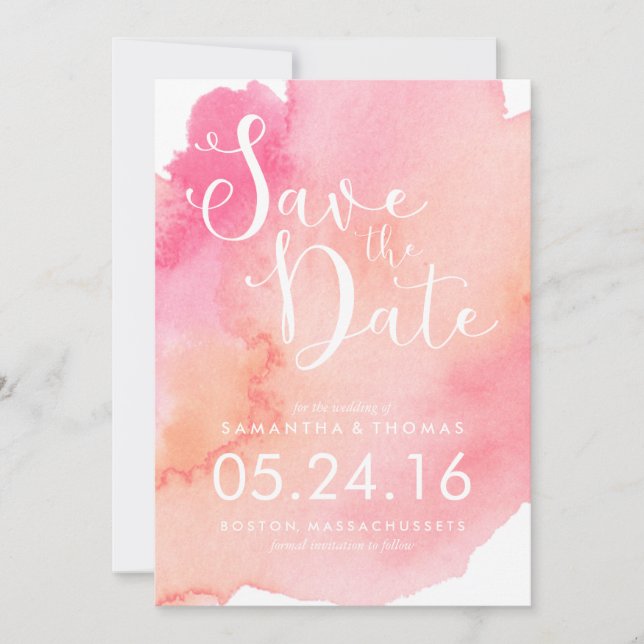 Pink and Orange Watercolor Save the Date (Front)