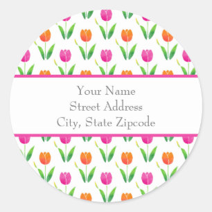 'Pink and Orange Watercolor Tulips' Address Labels