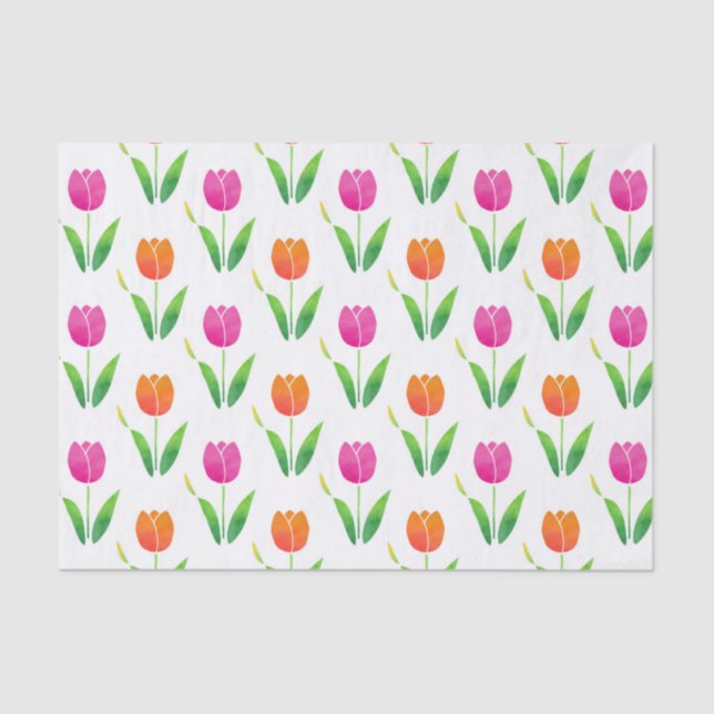 Pink and Orange Watercolor Tulips Tissue Paper (Front)