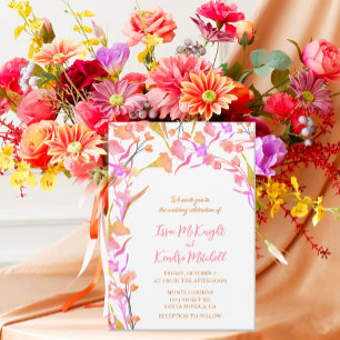 Pink and Orange Watercolor Wildflower Floral  Invitation