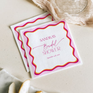 Pink and Orange Wavy Border Bridal Shower Napkin