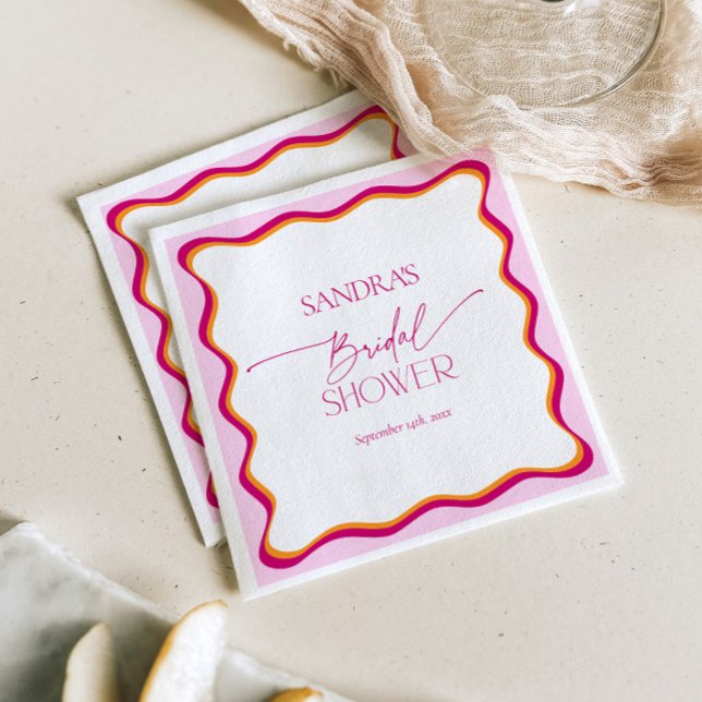 Pink and Orange Wavy Border Bridal Shower Napkin (Creator Uploaded)