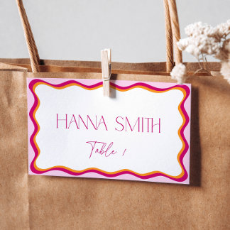 Pink and Orange Wavy Border Seating Place Card