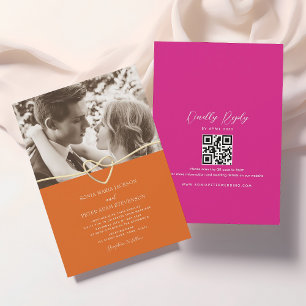 Pink and Orange Wedding Invitation with QR Code