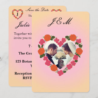 pink and orange wedding with heart-shaped flower c invitation