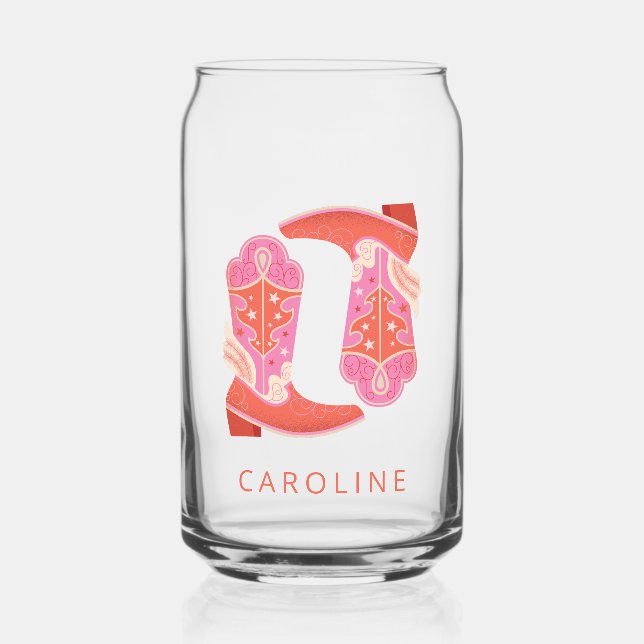 Pink and Orange Western Cowboy Boots Personalised Can Glass (Front)