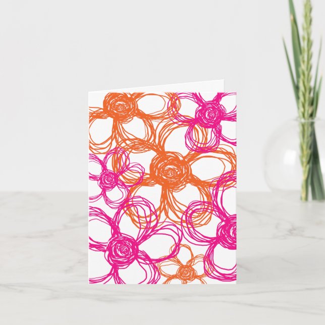 Pink and Orange Wild Flowers Thank You Card (Front)