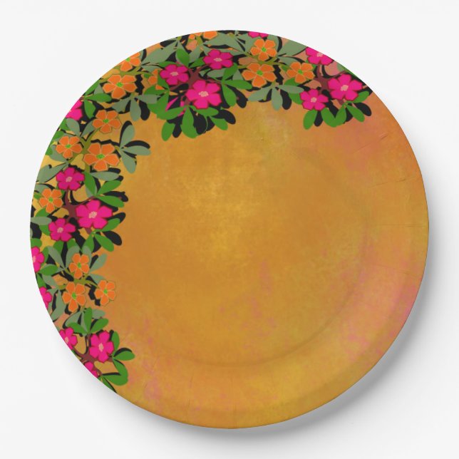 Pink and Orange Wildflowers Paper Plate (Front)