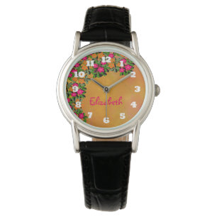 Pink and Orange Wildflowers Personalised Watch