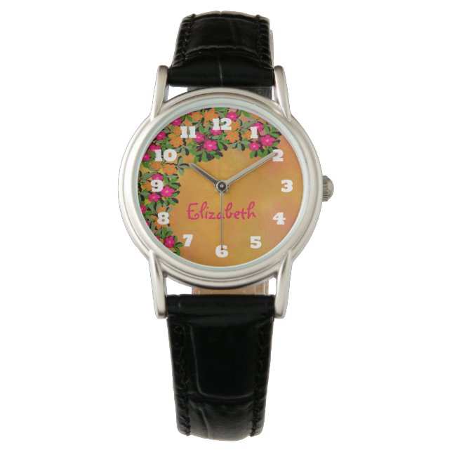 Pink and Orange Wildflowers Personalised Watch (Front)