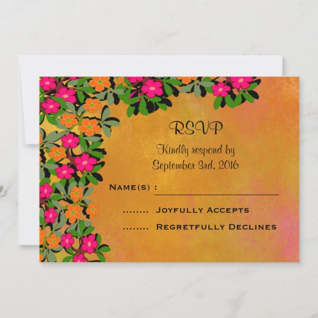 Pink and Orange Wildflowers Wedding RSVP Invitation (Front)