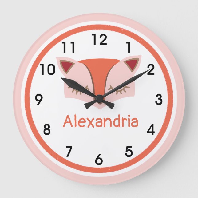 Pink and Orange Woodland Fox Face Acrylic Large Clock (Front)
