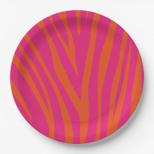 Pink and Orange Zebra Stripes Paper Plate