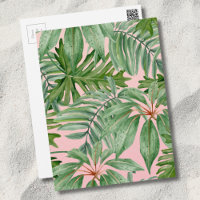 Pink and Palm Leaf Tropical Floral Pattern