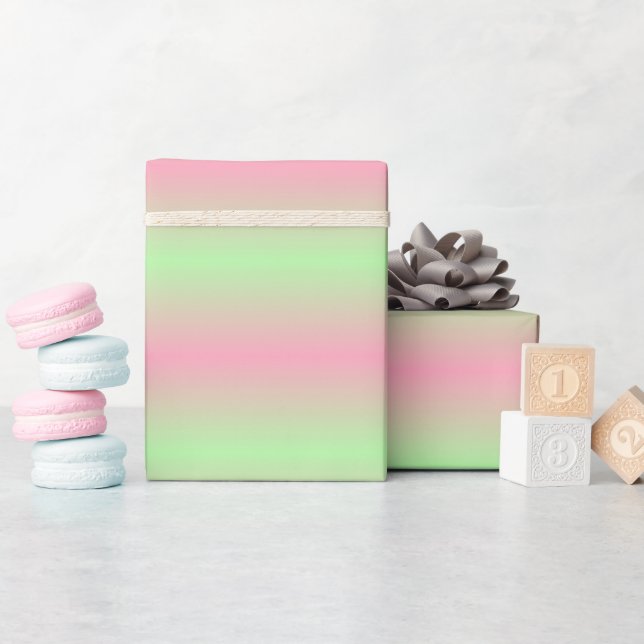 Pink and Pastel Green Gradient Striped Wrapping Paper (Baby Shower)
