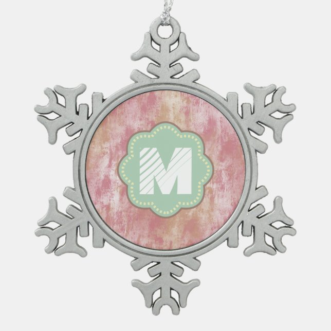 Pink and Peach Abstract Snowflake Pewter Christmas Ornament (Front)