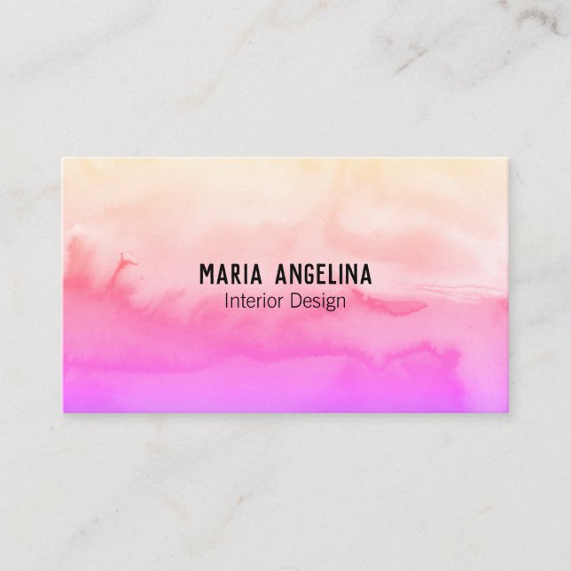 Pink and peach abstract watercolor business card (Front)