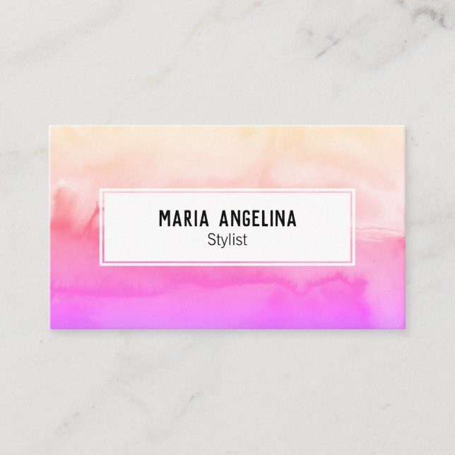 Pink and peach abstract watercolor distressed business card (Front)
