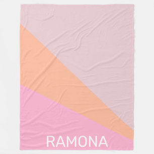 Pink and Peach Colour Block Geometric Personalised Fleece Blanket