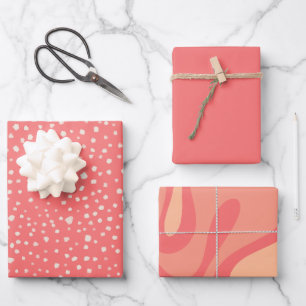 Pink and Peach Dots and Curves Patterns Wrapping Paper Sheet
