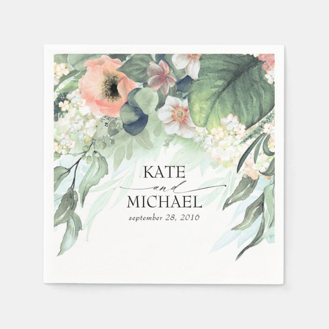 Pink and Peach Floral Dreamy Garden Wedding Napkin (Front)