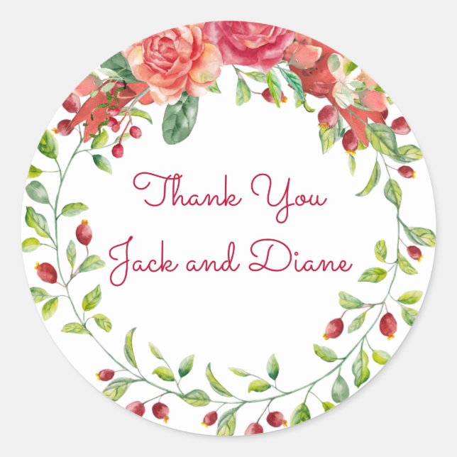 Pink and Peach Floral Wedding Classic Round Sticker (Front)