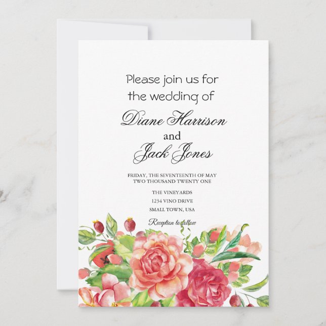 Pink and Peach Floral Wedding Invitation (Front)