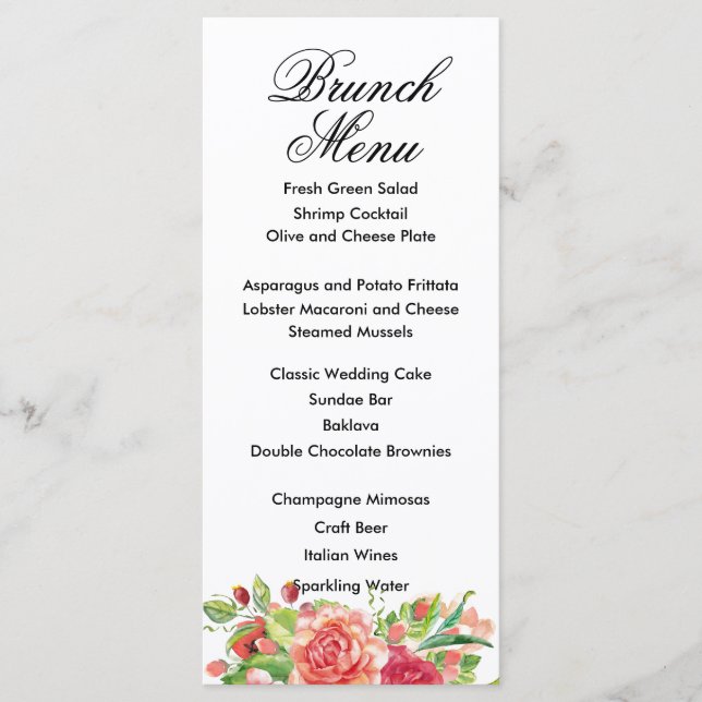 Pink and Peach Floral Wedding Menu Card (Front)
