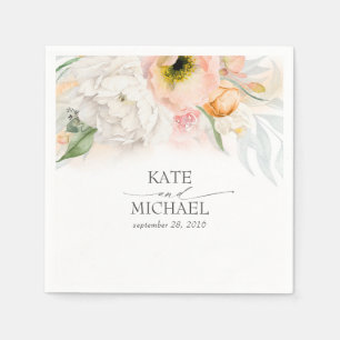 Pink and Peach Floral Wedding Napkin