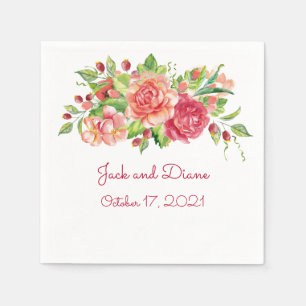 Pink and Peach Floral Wedding Napkins