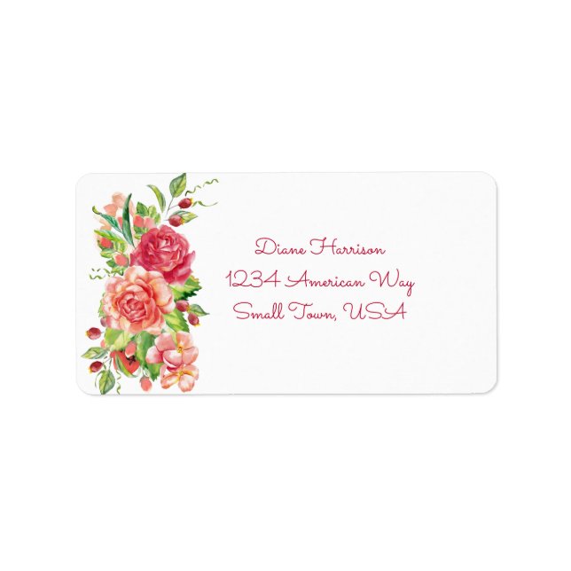 Pink and Peach Floral Wedding Return Address Label (Front)