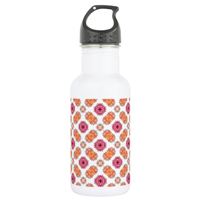 Pink and Peach Flower Mirror Pattern Water Bottle (Front)