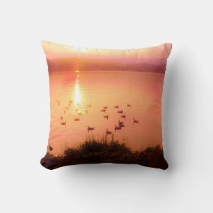 Pink and peach lake sunset cushion